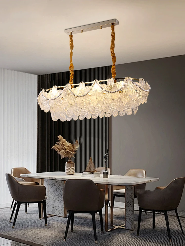 Oval Pearl Glass Ceiling Pendant Light Luxury Home-appliance Lustre, Elegant Led Hanging Lamp for Dining Room Foyer Bedroom