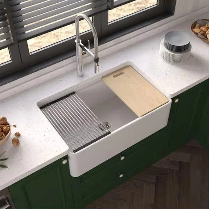 

New Design Undermount White Farmhouse Single Bowl Kitchen Sink Ceramic Rectangular Kitchen Basin