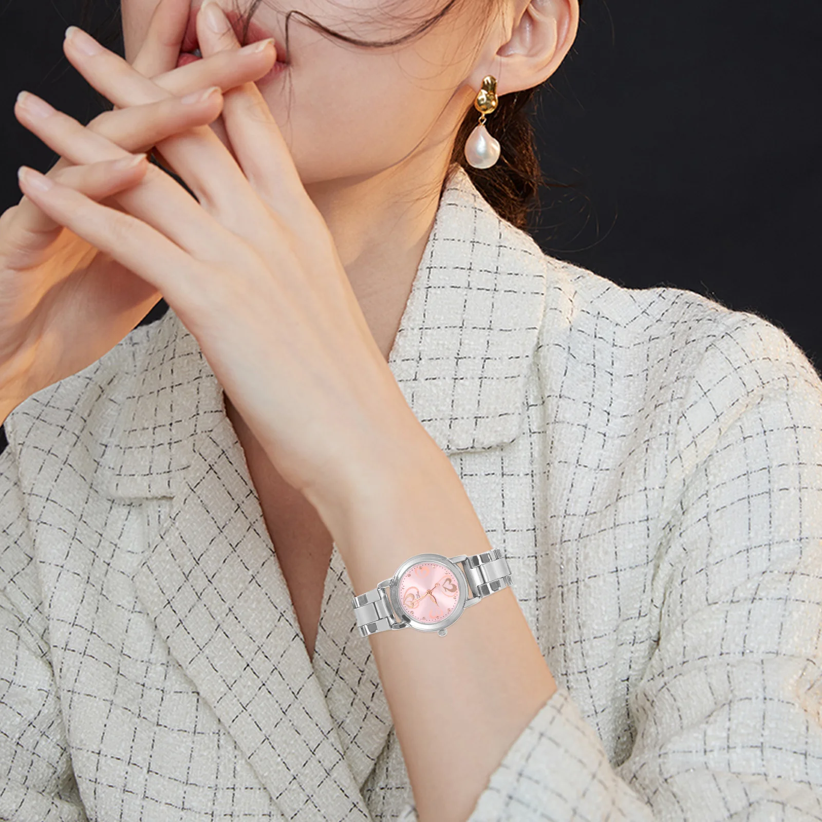 زوجين كوارتز ساعة اليد حزام الصلب للماء أزياء عاشق ووتش الوردي نمط هدية مثالية عيد الحب السنة الجديدة