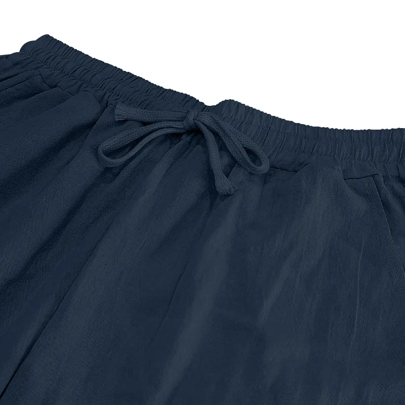 Pantalon d'été pour hommes, cordon de serrage, taille large, ample, en coton et lin, pantalon de Yoga, de plage, décontracté, avec poches, léger