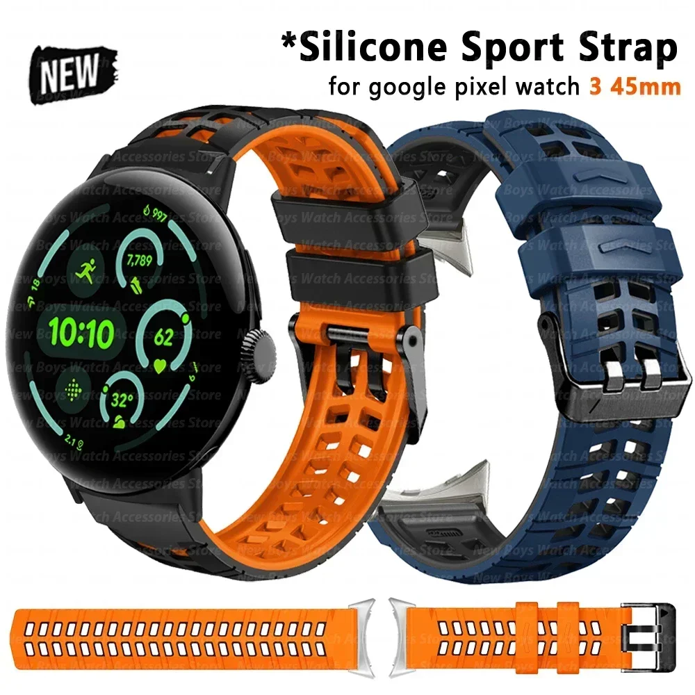 Soft Silicone Strap for Google Pixel Watch 3 45mm Breathable Sport Band for Pixel 3 45mm Wristband Bracelet Replaced Accessories