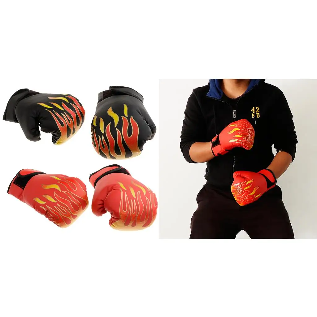 

Детская боксерская груша, перчатки с пламенным принтом, боксерское снаряжение из искусственной кожи, дышащие перчатки для спарринга для практики Муай Тай