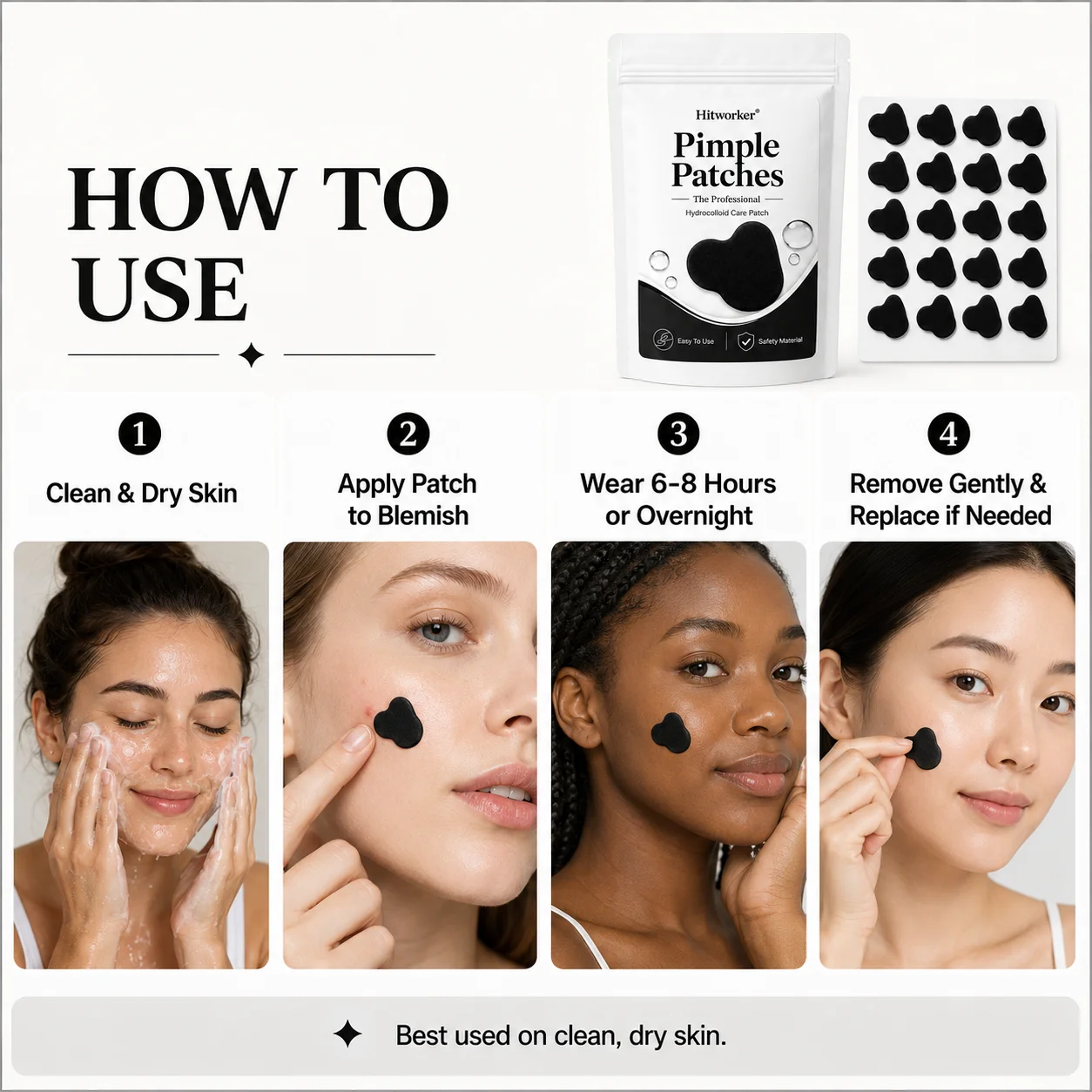 Black Hydrocolloid Pimple Patches, Cute Cloud Shape Acne Spot Stickers, Ultra-Thin Blemish Cover Patches for Daily Skincare view 5