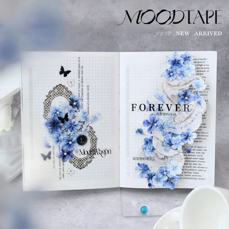 Moodtape Blue Snow Flower Tea Porcelain Language Flower Tea Pot Tape Pet Stationery Decoration