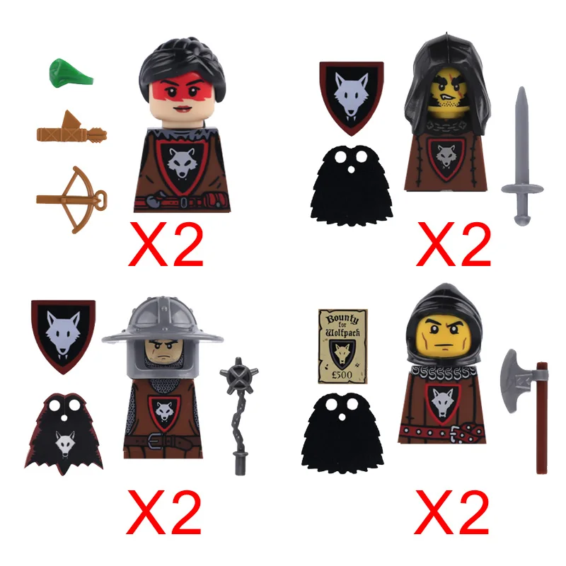Moc medieval cavaleiro castelo figuras blocos de construção arma lobo espadachim guarda arco seta escudo bandeiras cavalo guerra brinquedos presentes s002