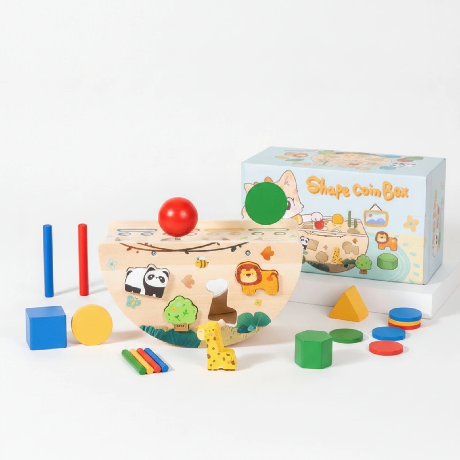 Shape Sorting Toy Box Learning Hands-on Learning Toy with Wooden Blocks Matching Box with Blocks Colorful Manipulatives Sensory