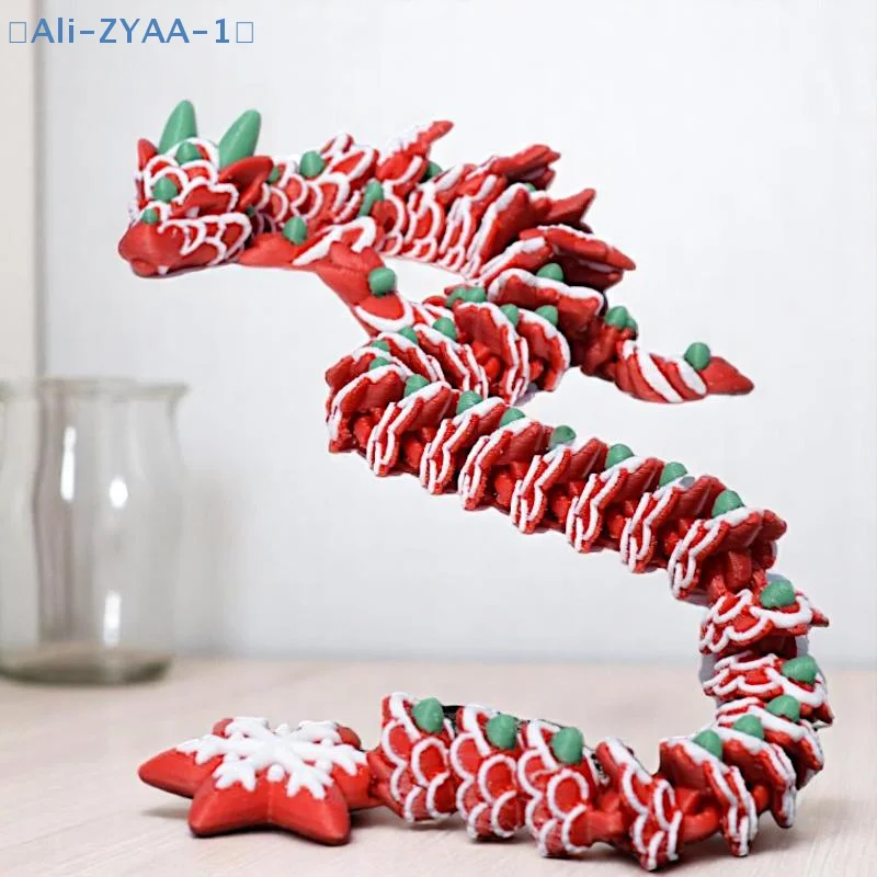 【ZYAA-1】 Impresión 3D creativa de galleta navideña, dragón, copo de nieve, modelo de dragón, articulaciones, juguete móvil para niños, adorno para el hogar y la Oficina