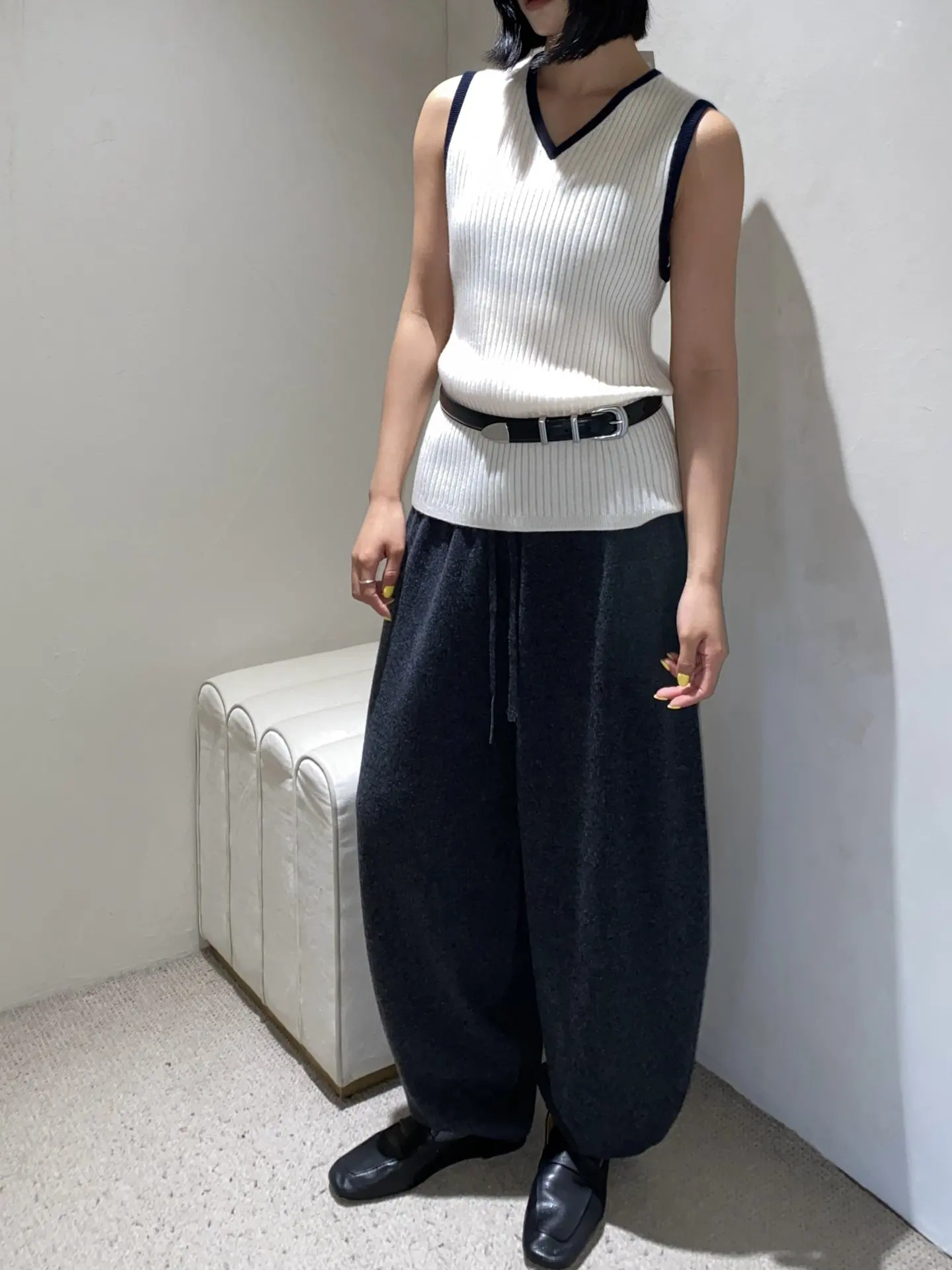 Autumn and Winter Warm Drawstring Elastic High Waist Cocoon Pants Wool Cashmere Knitted Pants for Women