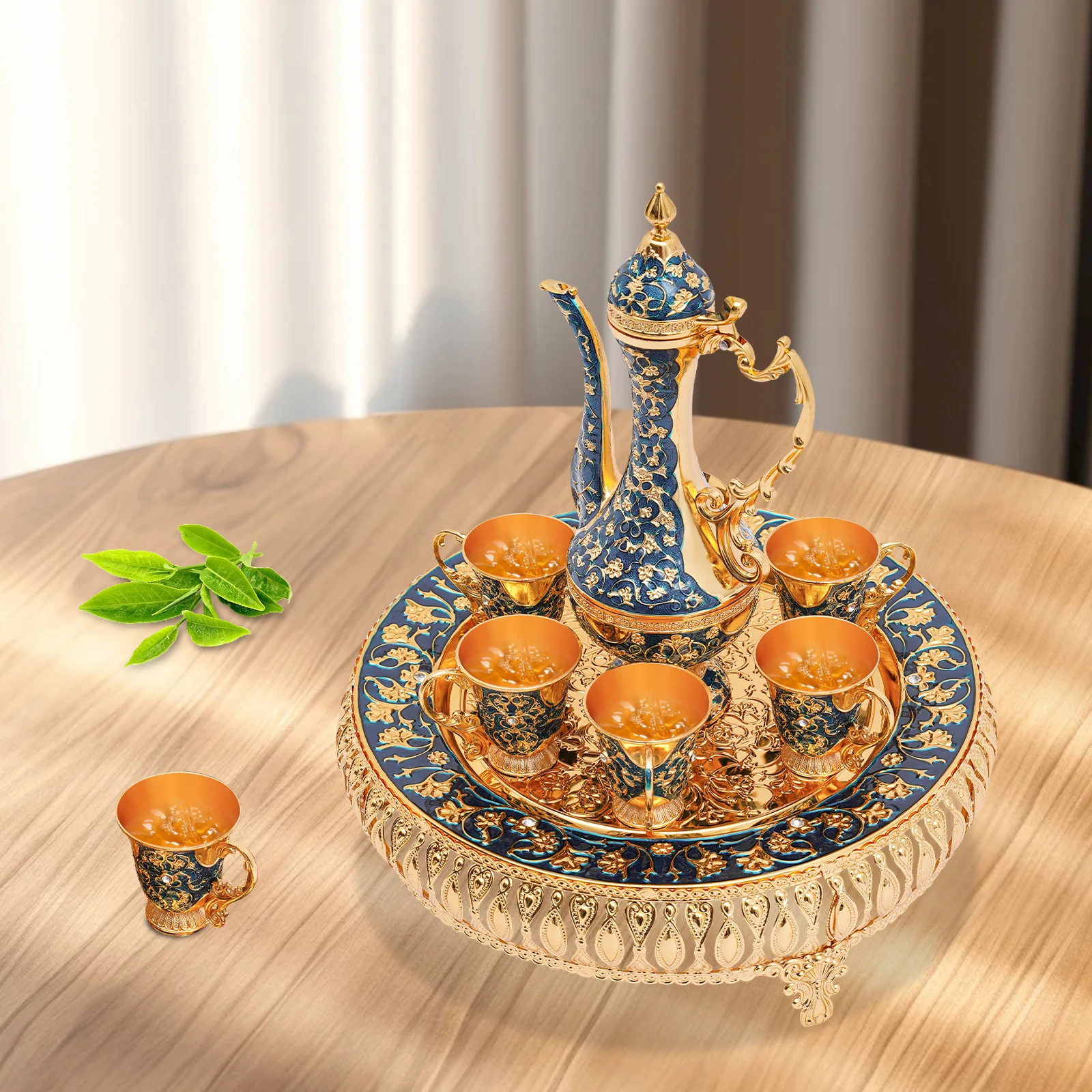 مجموعة خدمة الشاي الأوروبية المصنوعة من سبائك الزنك مع صينية 6 فناجين شاي 9.5 أونصة، هدية أنيقة لشاي بعد الظهر للمنزل والمكتب والترفيه #1