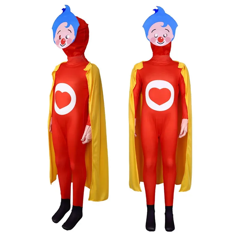 ❤❤2025 Halloween Adults Joker Magician Plim Cosplay Costume Jumpsuit Children Anime Bodysuits With Cloak Mask Fancy Dress New ★☆