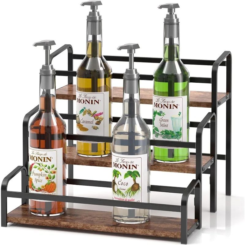 Three Layers of Coffee Syrup, 12 Bottle Capacity Syrup Rack Coffee Bar Station, Wine Rack Countertop,Layered Spice Rack Cabinets