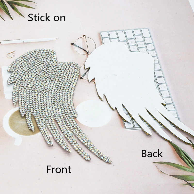 1 pair Rhinestone Patch iron on Patches Large Wings stick on Crystal AB Applique For Baby Children Clothing DIY Clothes Patches