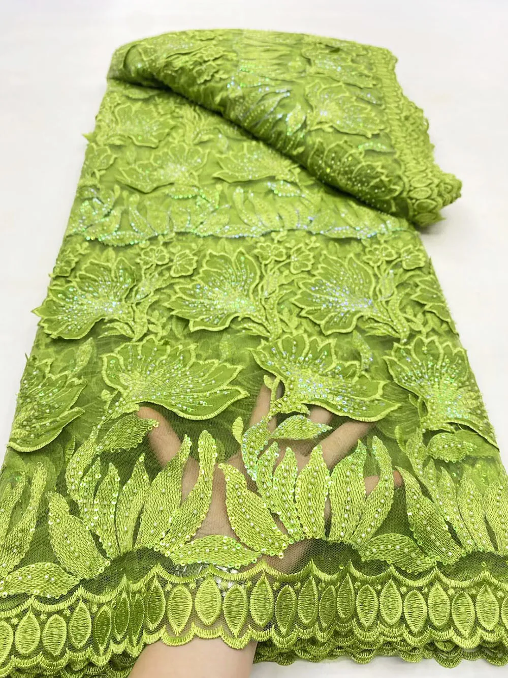 

African Traditional French Mesh Lace Embroidery High Quality Nigerian Sewing Dress Heavy Wear with Sequins Beads COR46326