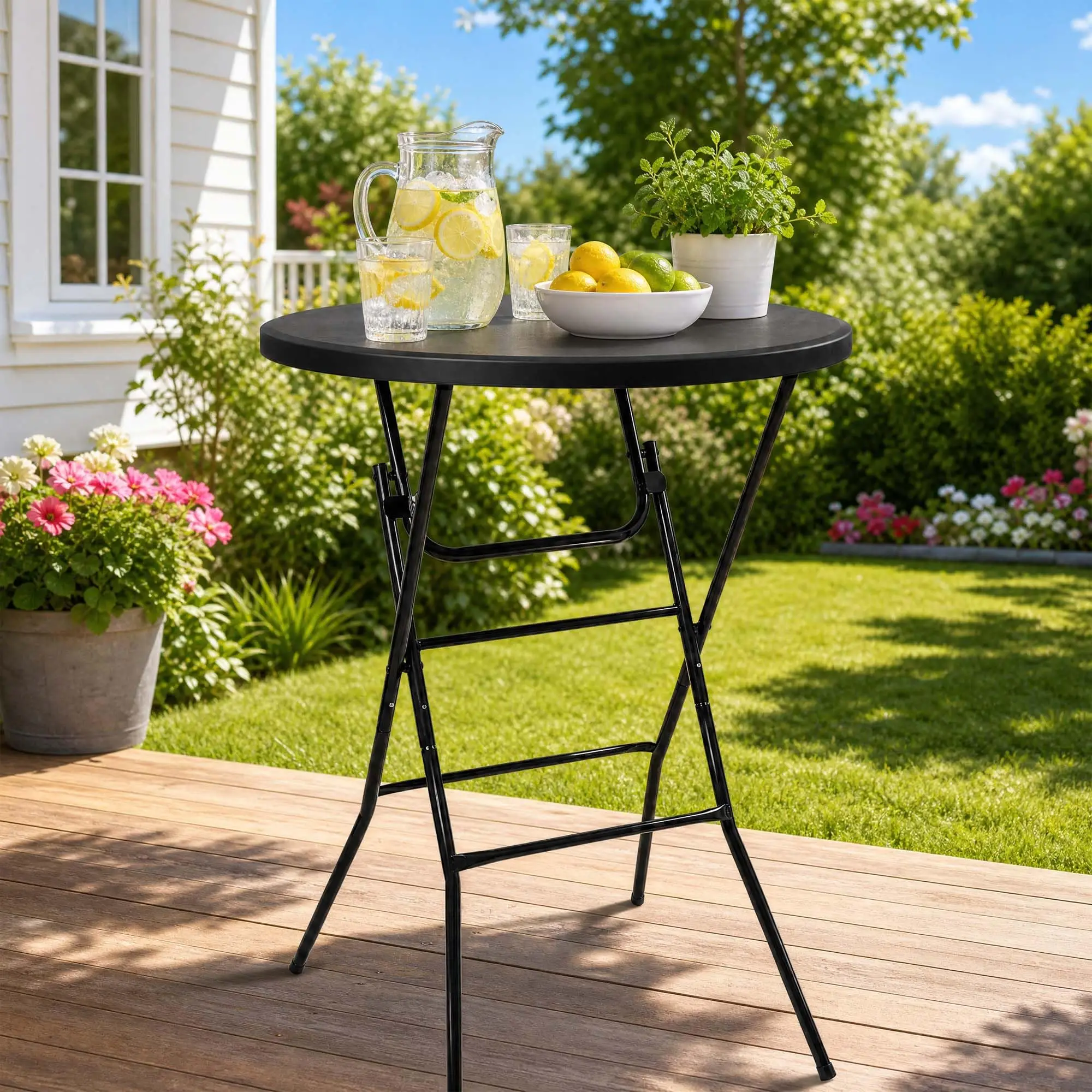 32 Inch Round Folding Cocktail Table, 43.3in Bar Height High Top Bistro Table With Removable Legs, Patio Party Wedding Events