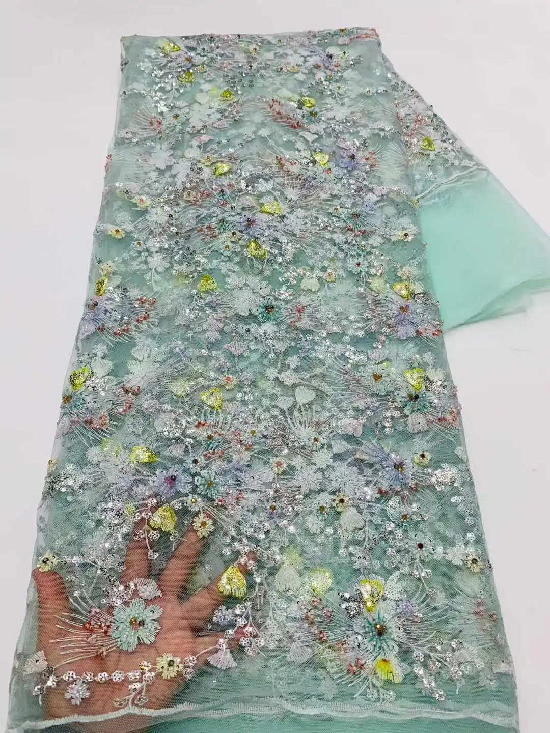 

Latest African Lace Fabric Nigerian Laces Fabric High Quality Embroidered Net Fabric Mesh Lace French Sequins Lace For Dress 5 Y