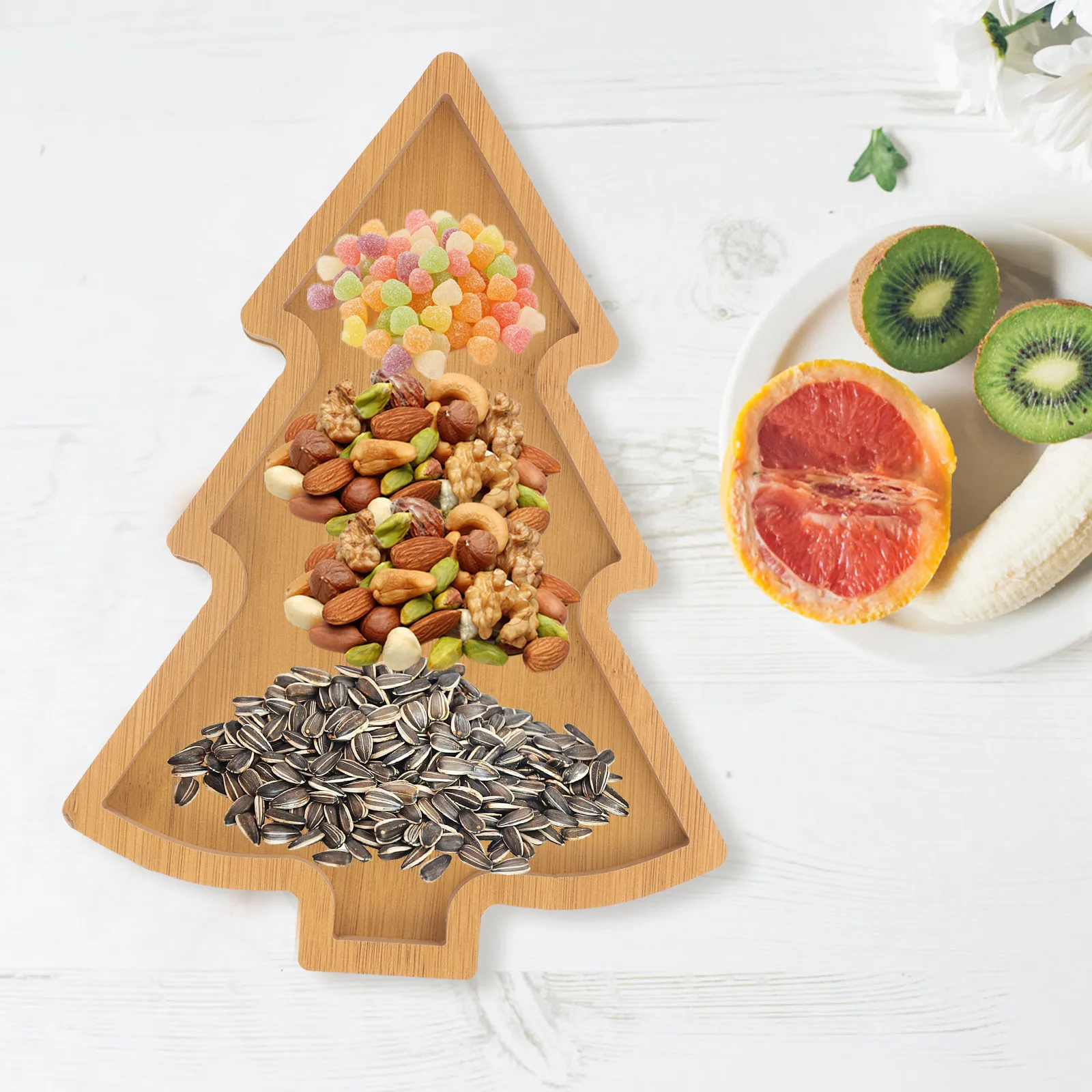 

Christmas Tree Dish Wooden Appetizer Plate Seasoning Sauce Dish Sushi Bowl Snack Tray Party Food Serving Plate