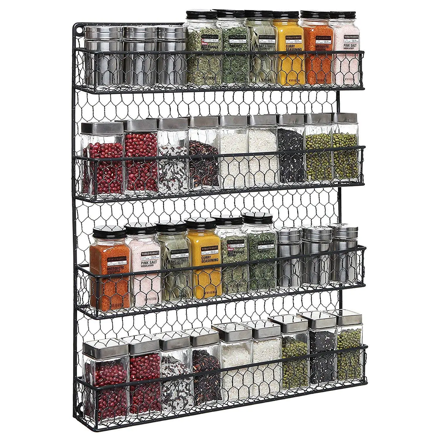

Wall Mounted Spice Rack, Hanging Spice Shelf Wall Spice Storage Organizer 4 Tiers Open Seasoning Rack Metal Spice Organizer Shel