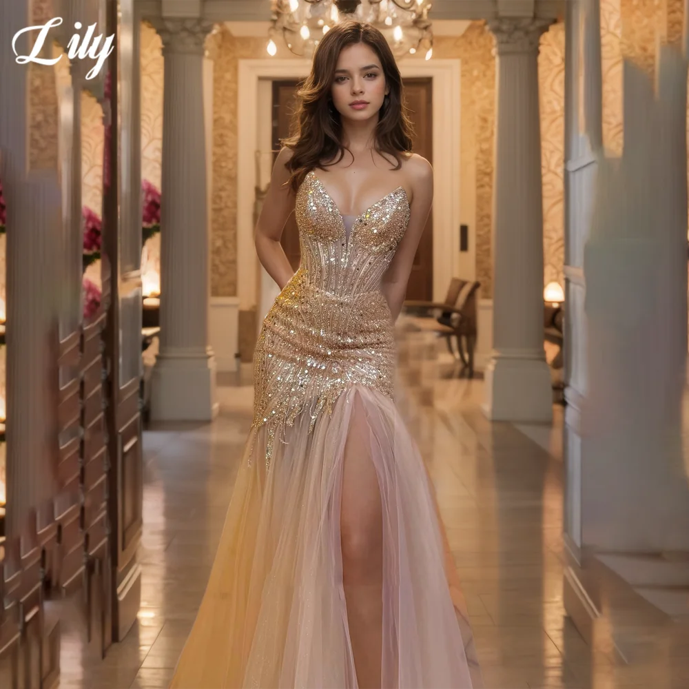 فستان حفلة موسيقية أنيق باللون الأزرق الزنبق على شكل قلب بدون ظهر فساتين حفلات لامعة ترتر جانبي فتحة عالية فستان حفلات رداء du soir مخصص