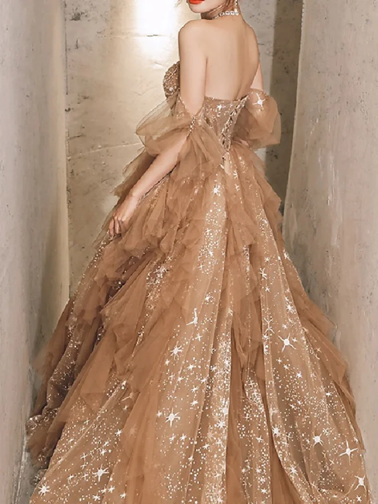 Robe de soirée formelle ligne A Rotterdam Kle, manches courtes, train court, tulle avec perles, paillettes, robe de Rh, robe de soirée