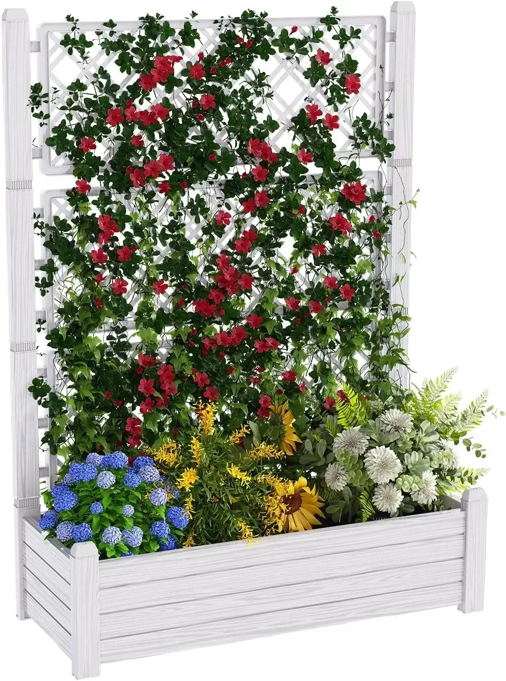 Elevated Raised Garden Bed with Trellis,Resin Planter Boxes Outdoor for Backyard Balcony,Large Patio Planter Box for Herbs Flowe
