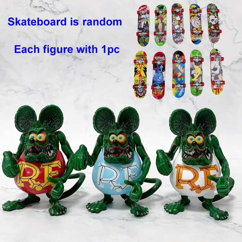 

Cartoon Rat Fink With skateboard Joint Movable PVC Action Figure Collectible Handmade Model Cute Animal Toy Brinquedos Kids Gift