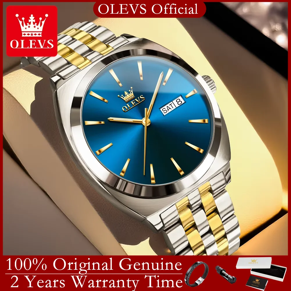 

OLEVS Luxury Men's Watches Original Automatic Mechanical Watch for Man Stainless Steel Waterproof Dual Calendar Simple Man Watch
