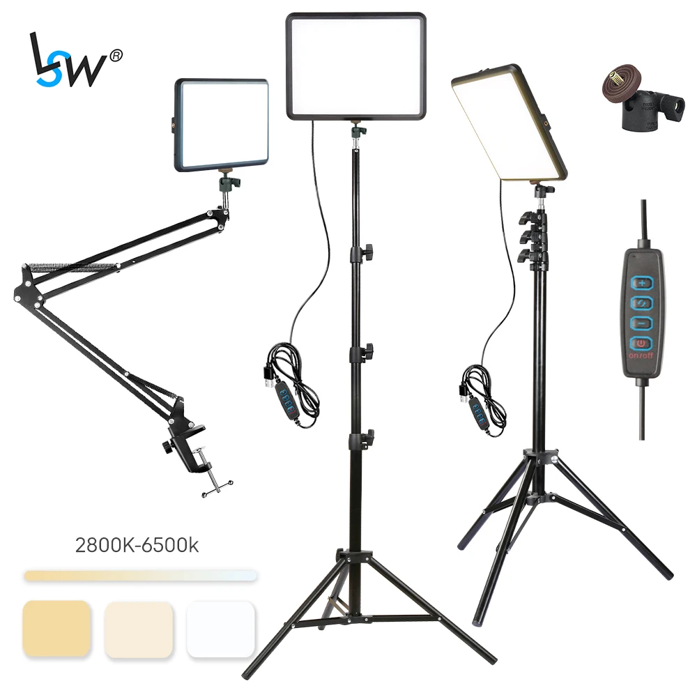 LED Video Light Panel Studio Fill Lighting Kit For Video Recording YouTube Photography Selfie with Tripod Stand Long Arm