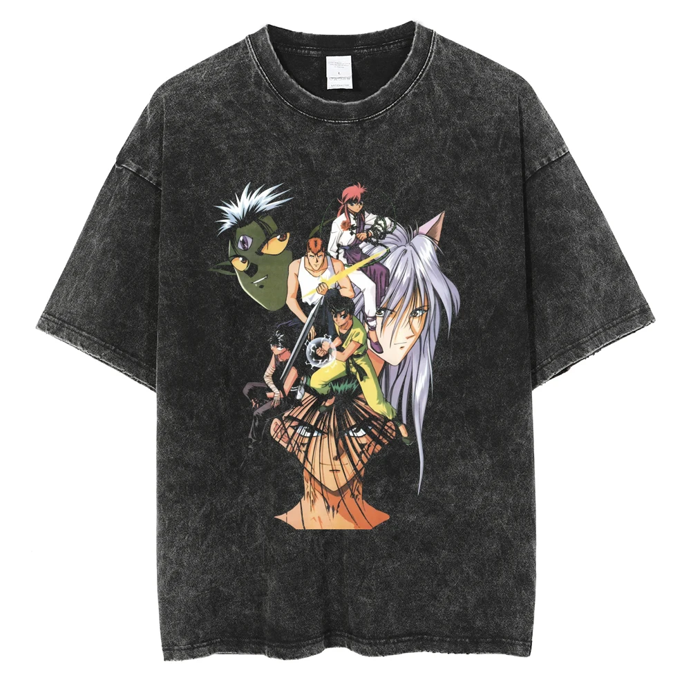 YuYu Hakusho Yusuke Urameshi Graphic T-shirt Vintage Washed 90s Anime Merch Harajuku Unisex Oversized Cotton Short Sleeve Tops