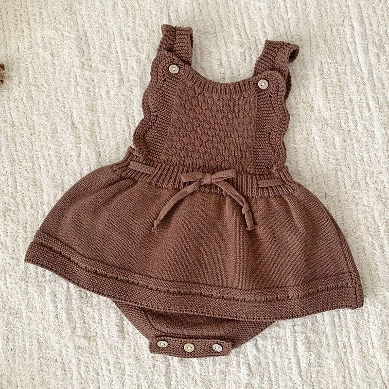 2024 New Autumn Baby Clothing Newborn Baby Girls Knitted Bodysuits Sleeveless Solid Color Infant Baby Girls Knitted Jumpsuit