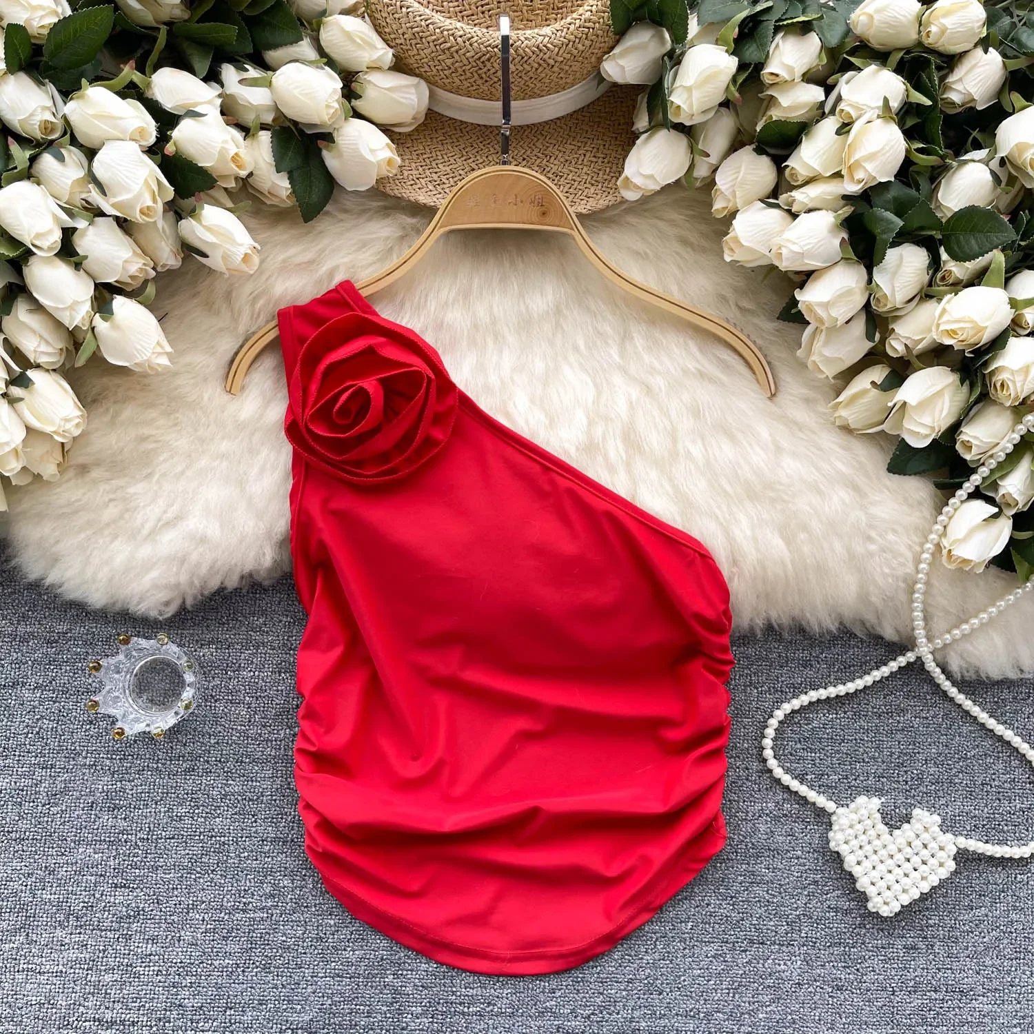 Women Chic Three-dimensional Flower Camis Slim Basic Sexy tank Top Summer Women sweet vintage basics crop top