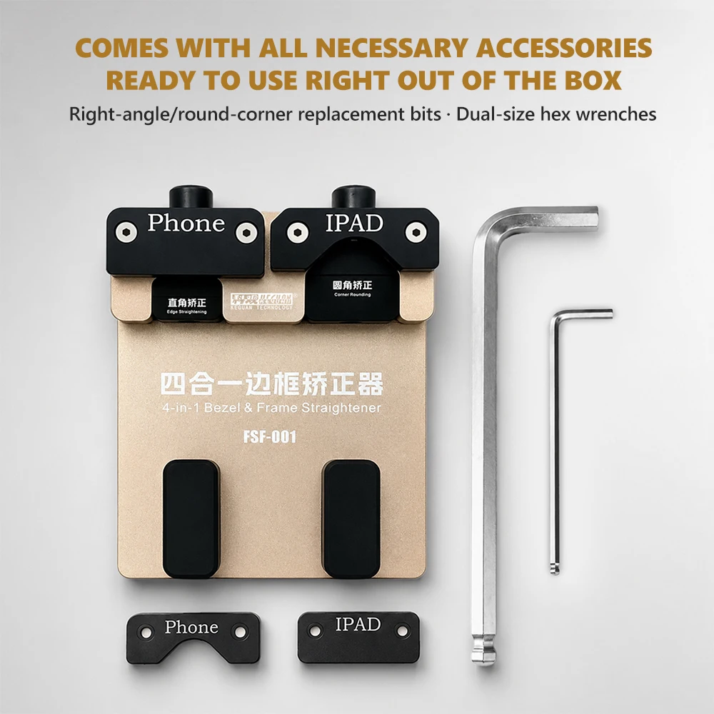 KEGUAN FSF-001 4-in-1 Straight/Rounded Edge Frame Straightener for Phone IPad Repair Straight Rounded Edge Frame Correction Tool