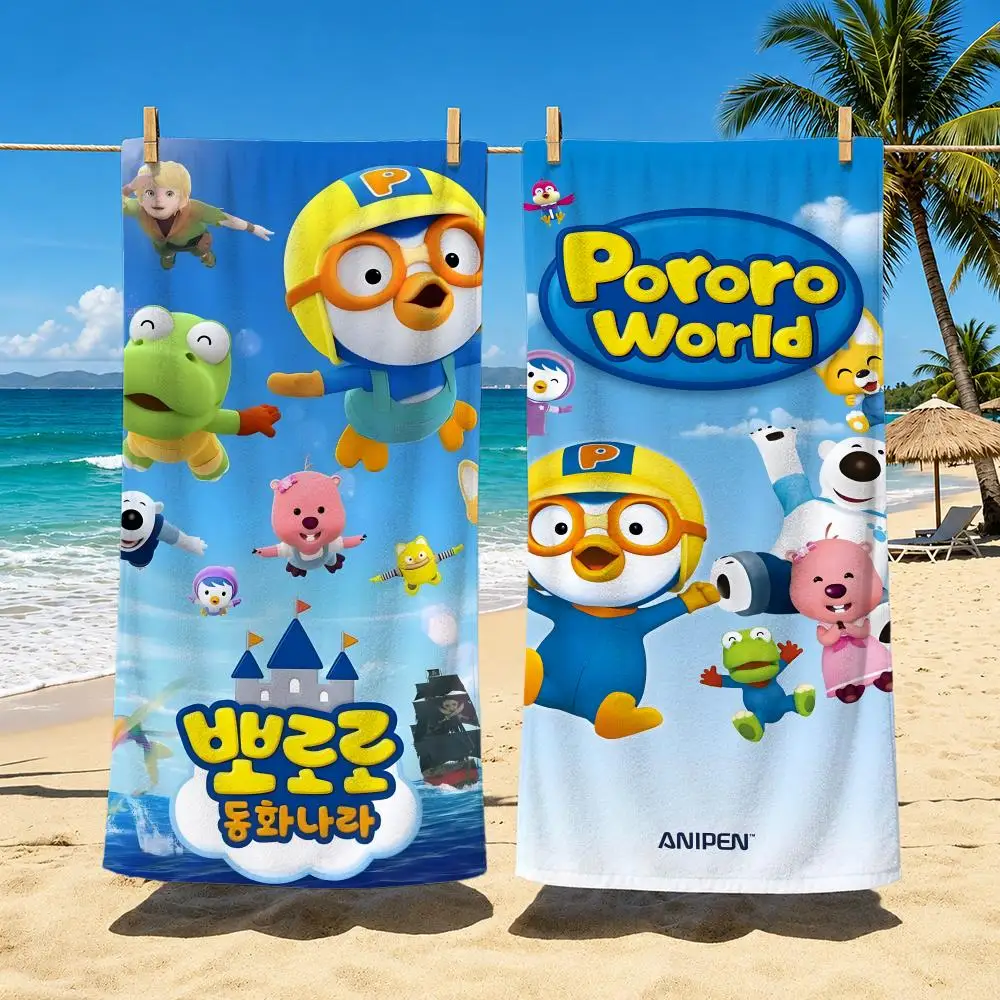 Cartoon Pororo Towel Polyester Beach Towel Quick Dry Sand Free Bath Towel for Summer Pool Travel Vacation