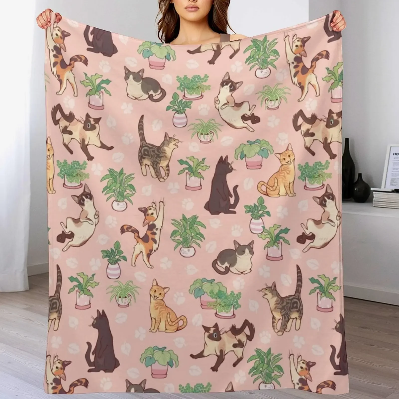 

Cozy michis in pink Throw Blanket Elegant Warm Throw Blanket for Hotel Home