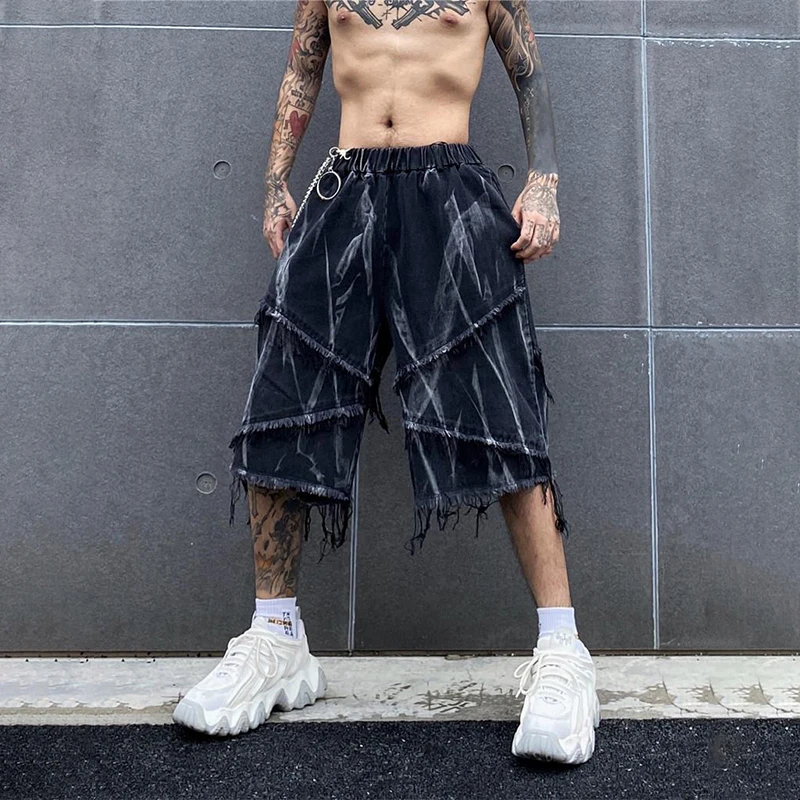 Summer Male Denim Shorts Jeans Man Baggy Men\'s Summer Shorts Y2K Black Punk Streetwear Hip Hop men casual shorts