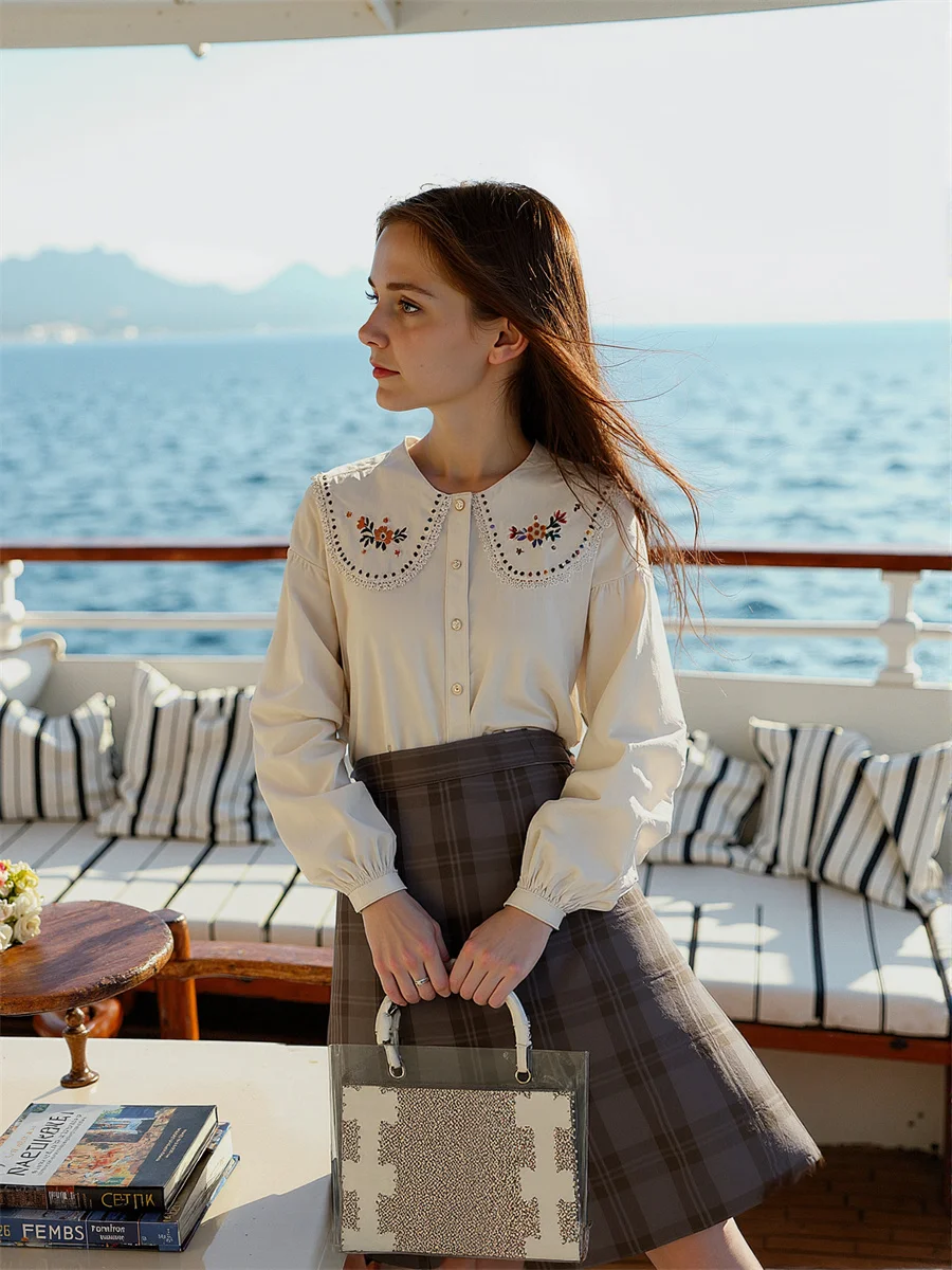 

Shirts For Women Lantern Sleeve Peter Pan Collar Loose Fit Oversize Boyfriend Style Button Front Casual Simple Basic Minimalist