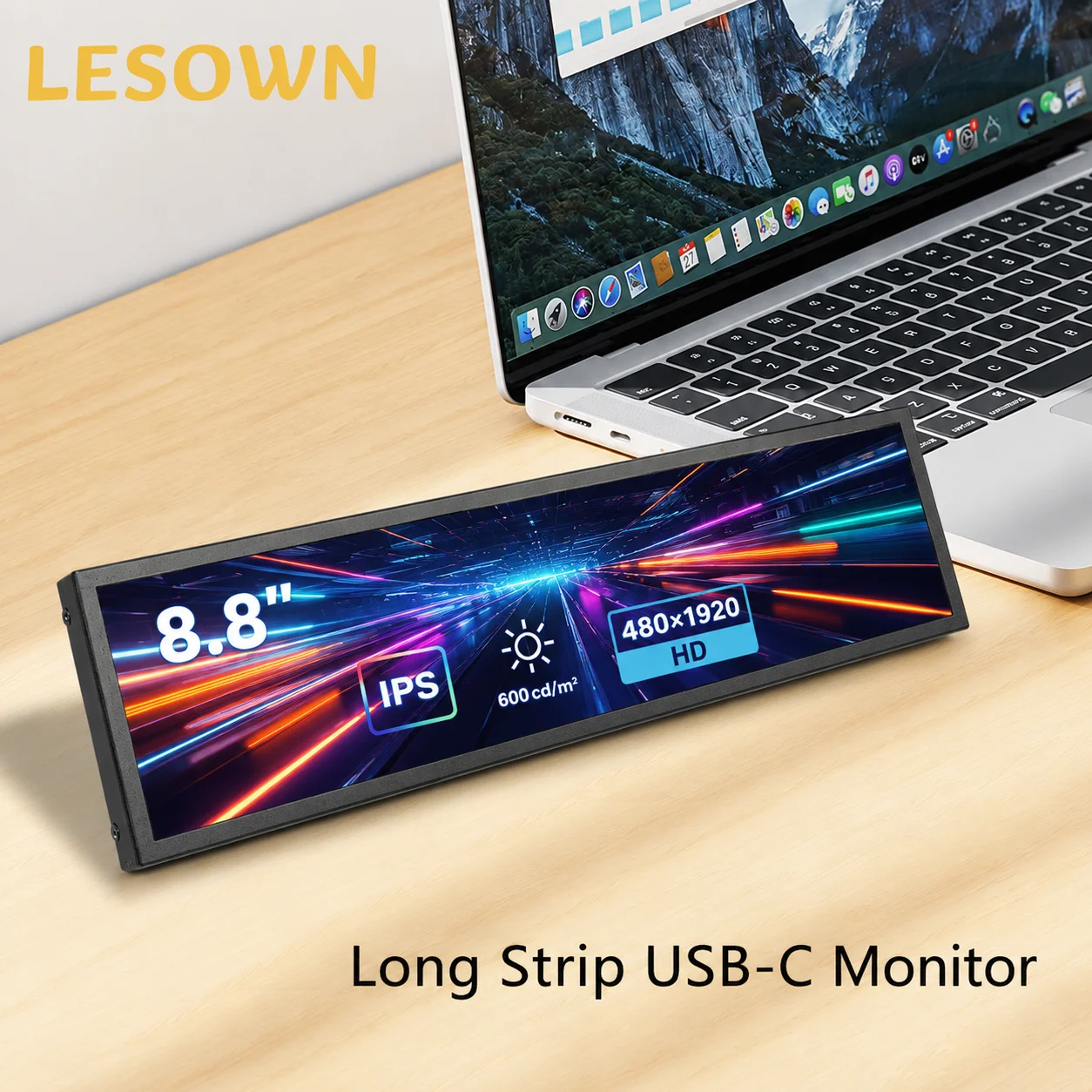 LESOWN 8.8inch Type-C Portable Developer Screen 480x1920 White M2.5 Mount Stretched Display for Orange Pi Linux Setup Rig