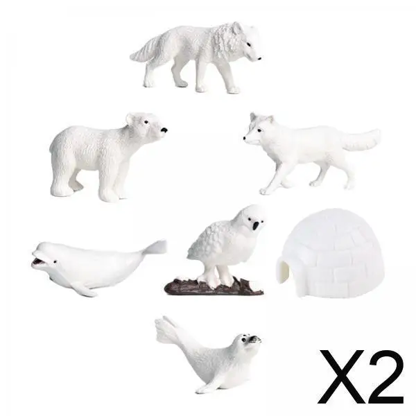 2x Animal Figurines Arctic Animals Toys for Home Decor Toddlers Kids Birthday Gift