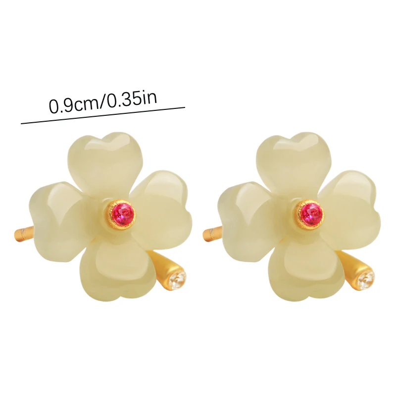 Fashion Imitation Jade Lucky Four-Leaf Clover Stud Earrings For Women Girls Delicate Retro Design Earrings Party Jewelry Gift