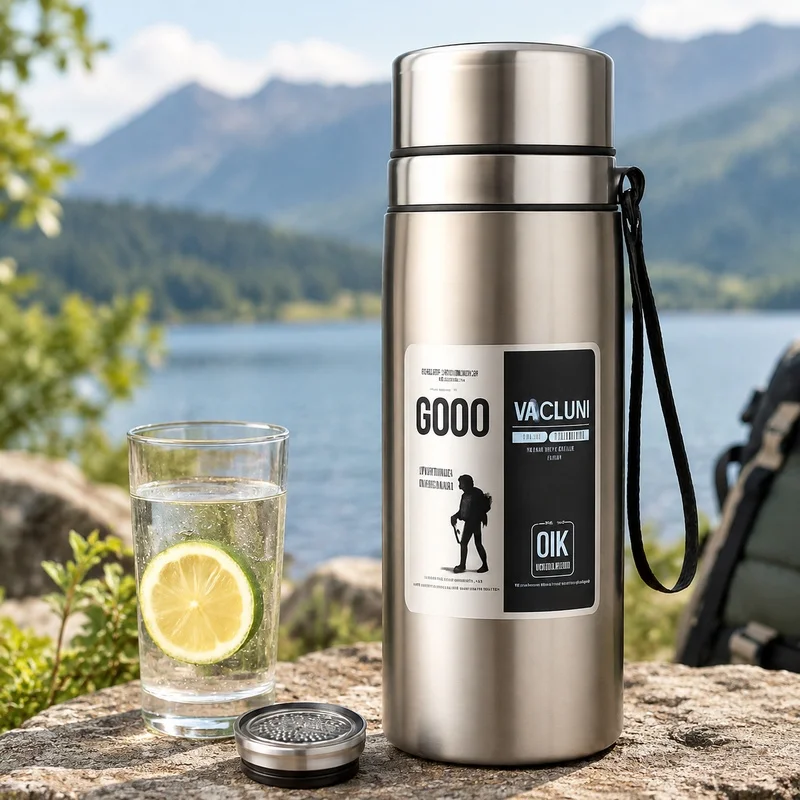 800/1000ml Stainless Steel Sports Water Bottle with Leak-Proof Design and Carrying Strap, High-Capacity Vacuum Flask