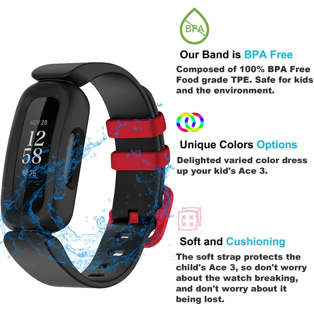 Bands For Fitbit Ace 3 Kids Durable Soft Silicone Waterproof Bracelet Accessories Watch Strap Replacement Multi Color Options