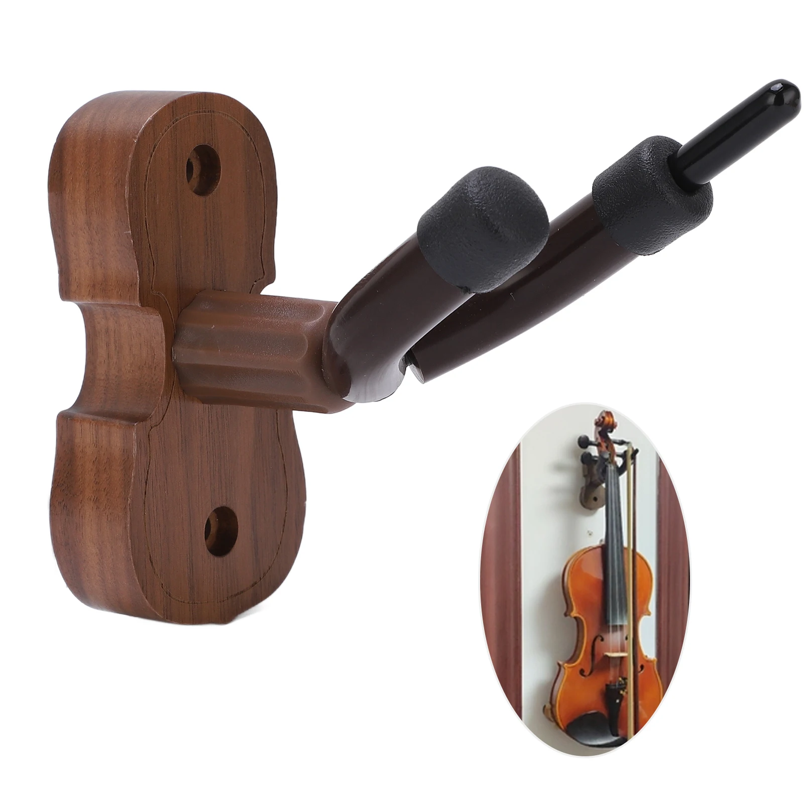 Black Walnut Violin Hook Violin Shaped Wall Mount Black Walnut Wood Colour Violins Hook Holder with Bow Hooks Violin Wall Mount