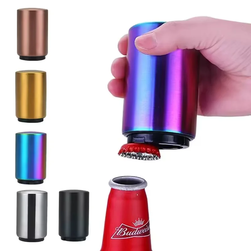 Automatic Magnetic Beer Bottle Opener Stainless Steel Push Down Soda Cap Opener Kitchen Bar Gadgets Party Gift