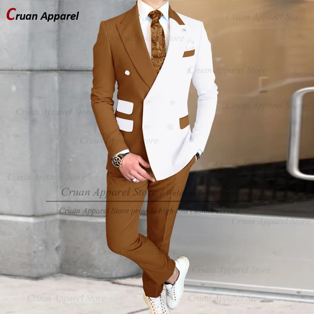 Fashion Red White Splicing Suit For Male Homecoming Formal Blazer Pants 2-częściowy Ślub Bankiet Pan Młody Luksusowe stroje formalne