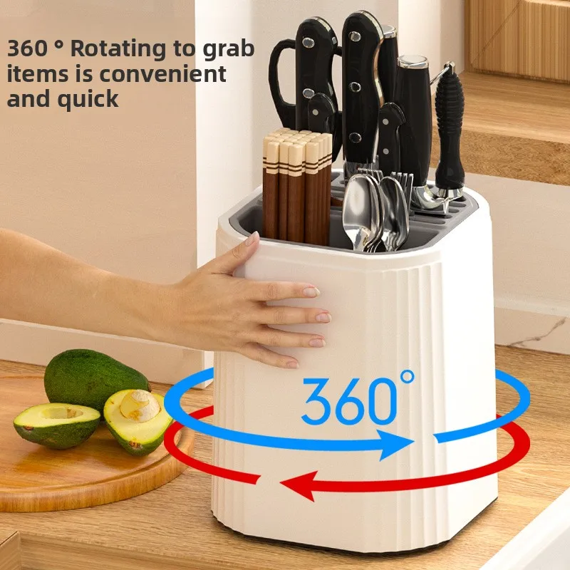 Rotating Knife Holder Shelf Multifunctional Chopstick Cartridge Integrated Storage Box Ventilation Drain Kitchen Knife  Storage