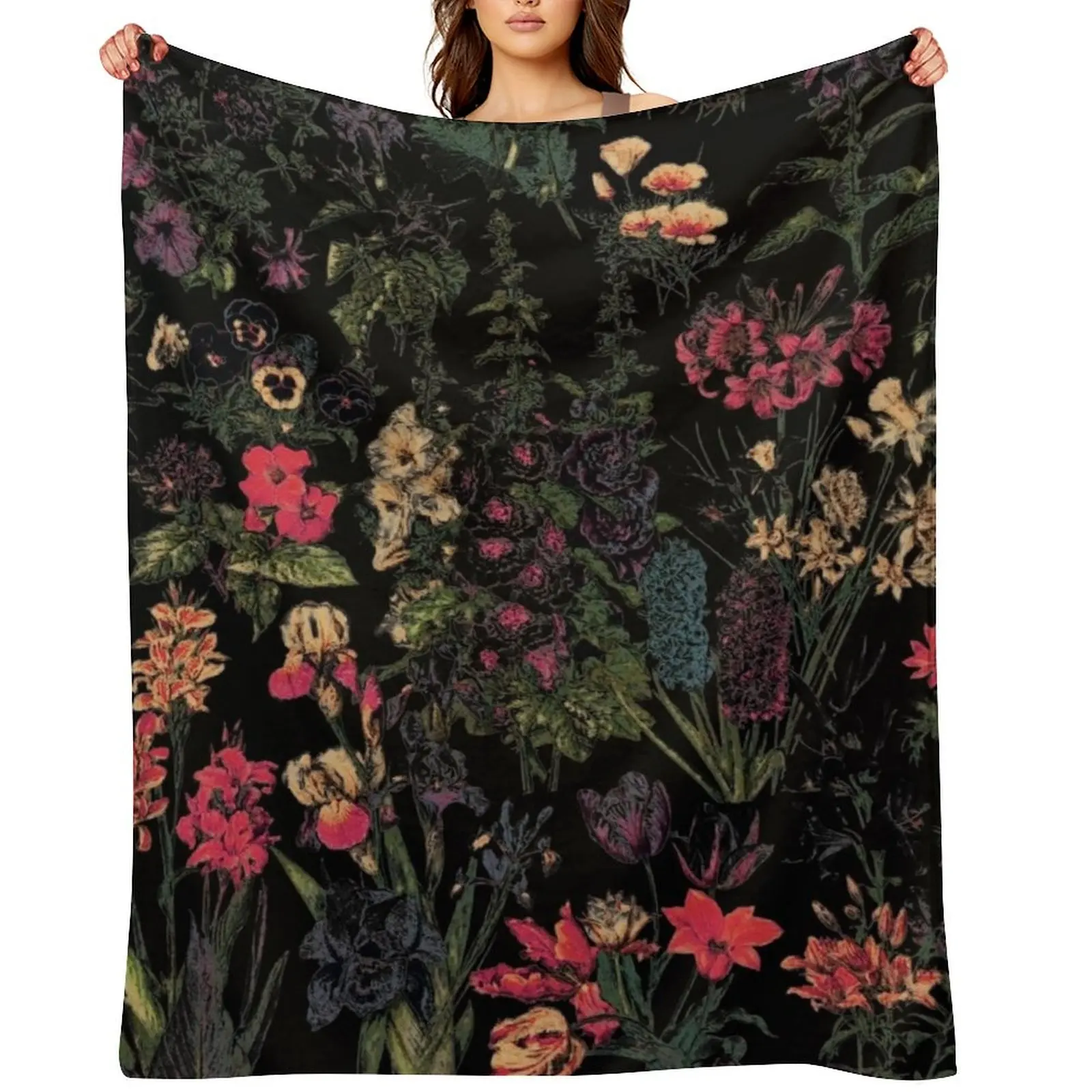 

Midnight Floral Throw Blanket Bed covers Personalized Gift Decorative Beds christmas gifts Blankets