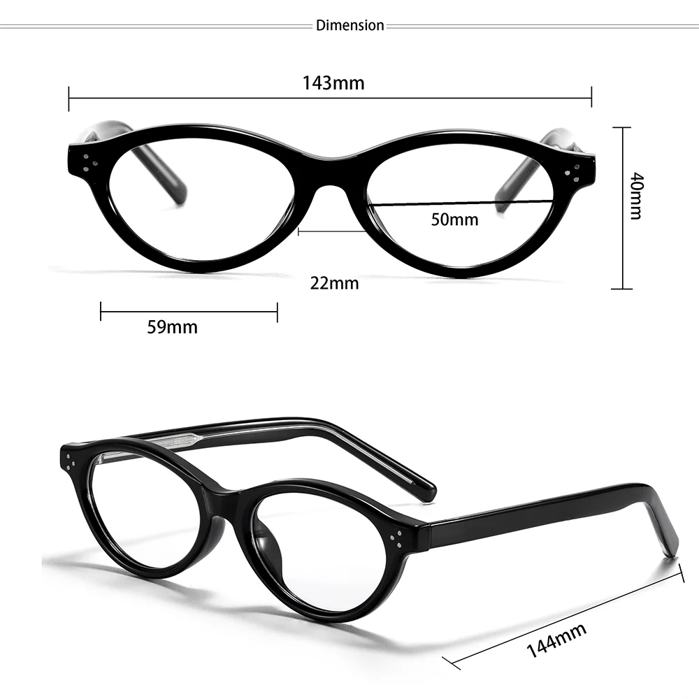 CATERSIDE Retro Damen Cat-Eye-Brille mit flachen Gläsern, TR-90, ovaler, dicker Rahmen, für Outdoor, Business, Festival, Geschenkbrille – Detail 2