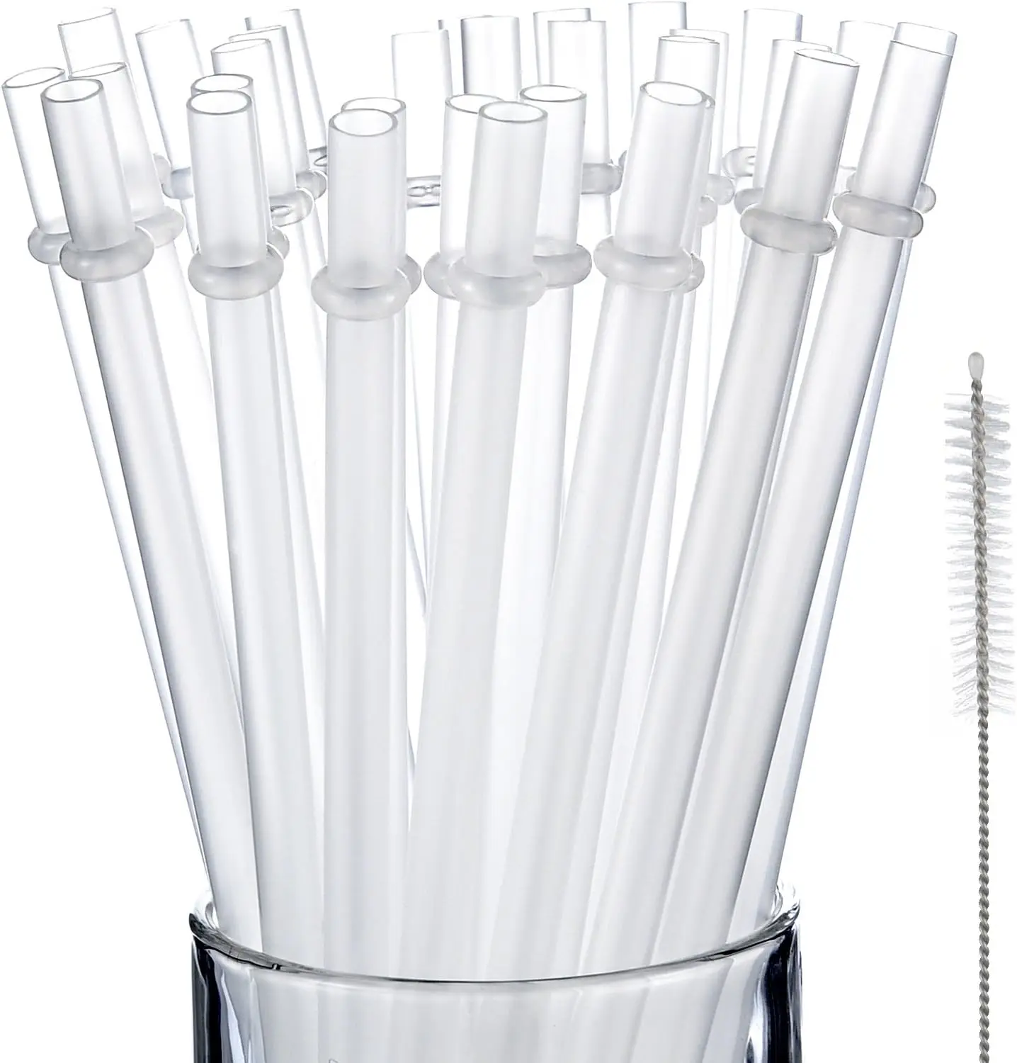

50 Reusable Plastic Straws 9 Inch Clear with Cleaning Brush for Tumblers, Mason Jars, Milkshakes, Smoothies