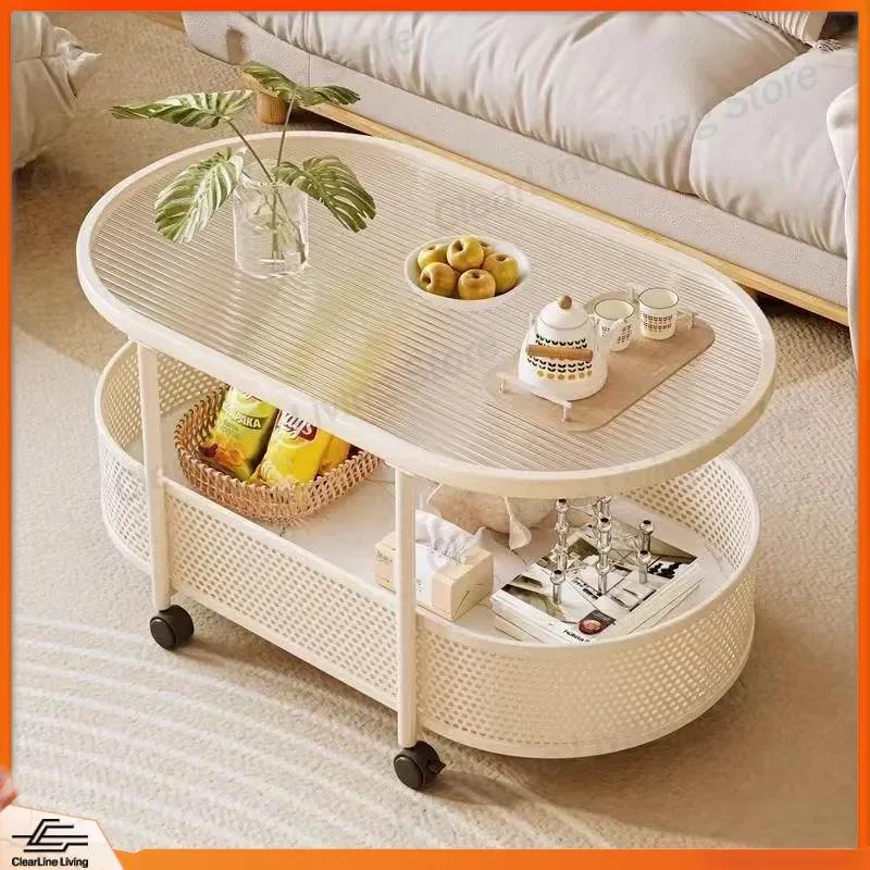 

Modern Glass Sofa Side Table Portable Light Luxury Coffee Table for Small Apartment Bedside Trolley with Wheels Adjustable