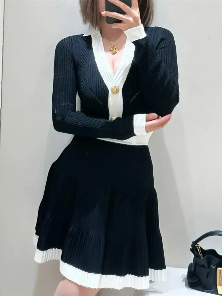 高級秋冬ニット Dr V-Ne カラーブロウ ウエストシェイプ ロングスリーブ スリムフィット レディースファッション ウォーキングドレス