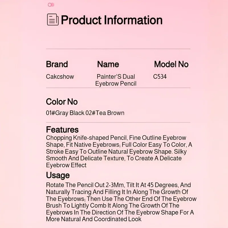Antistaining Eyebrow Makeup Eyebrow powder Care Natural skin tone Eyebrows Easily outline wild eyebrows Dualended Eyebrow Pencil